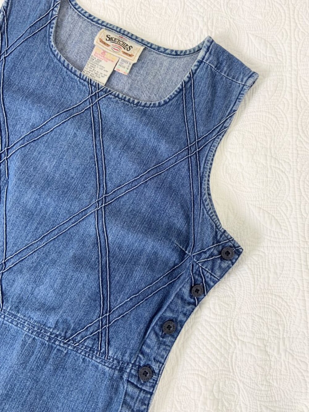 Vintage Sleeveless Denim Top with Side Seam Button Closure / size L-XL - Picture 5 of 11